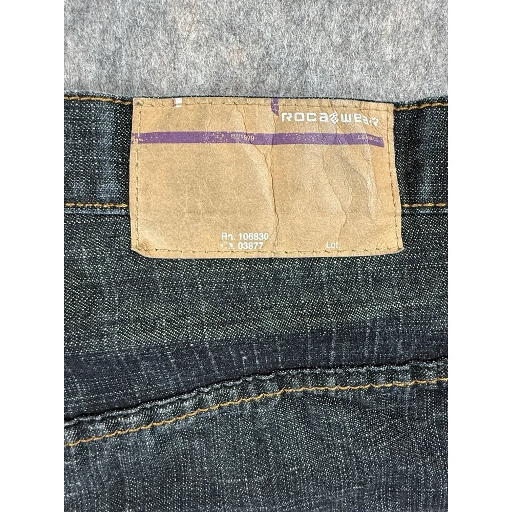 Vintage Y2K Rocawear Dark Wash Embroidered Pocket Jeans Size 34 X 32 Loose Baggy